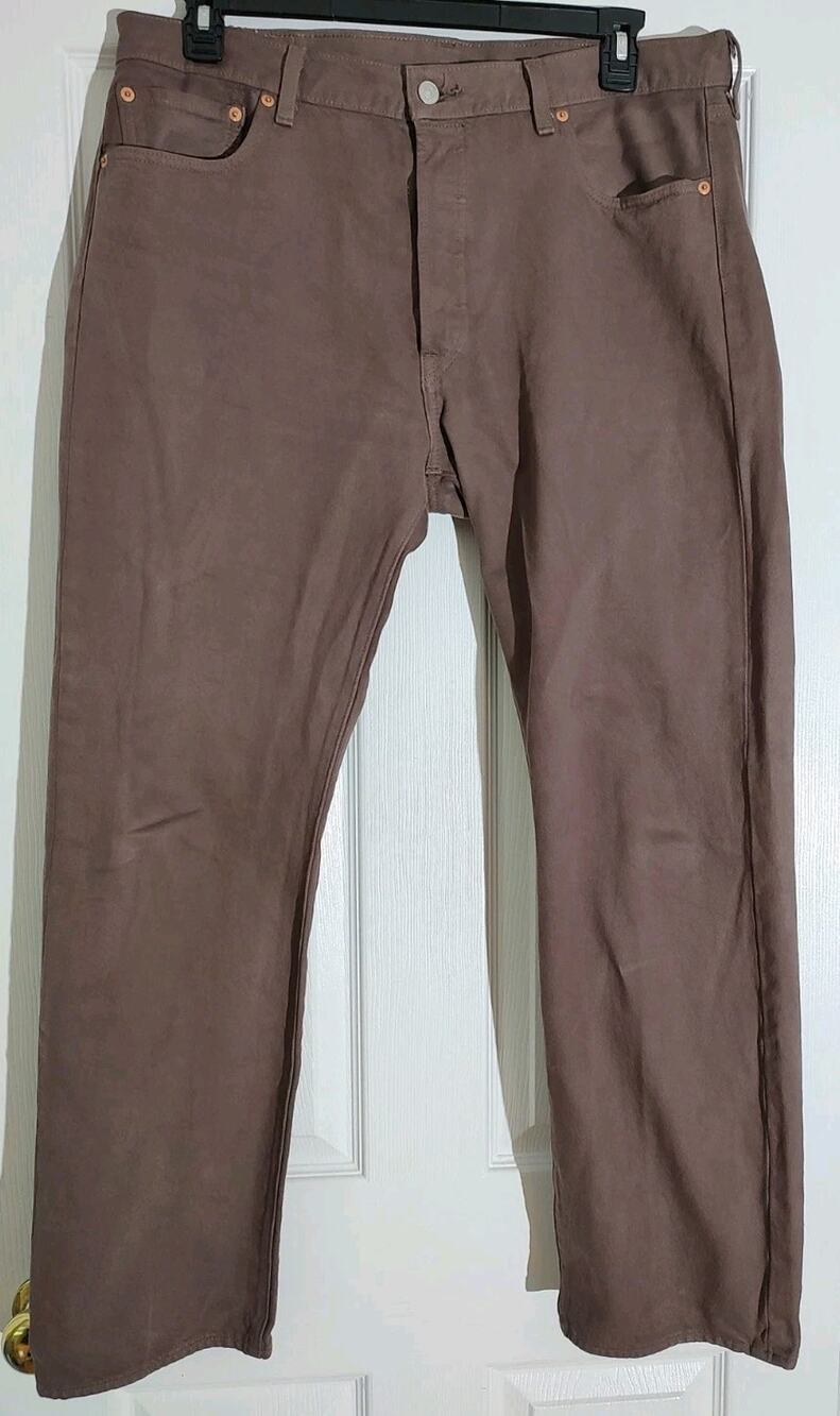 Levi's 501 Straight Brown Denim Jeans Button Fly 5-Pocket Regular Fit - 36x30